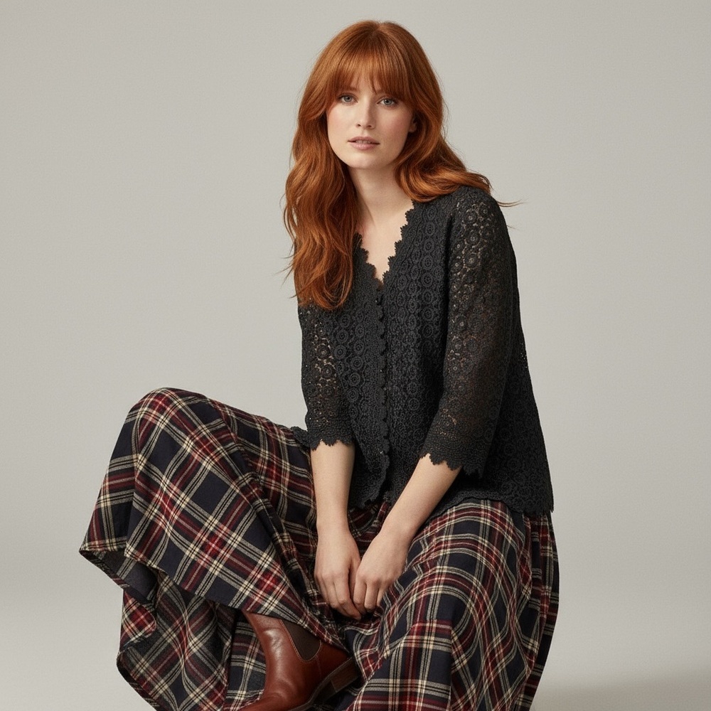 Vintage Lace Cardigan Black Size L